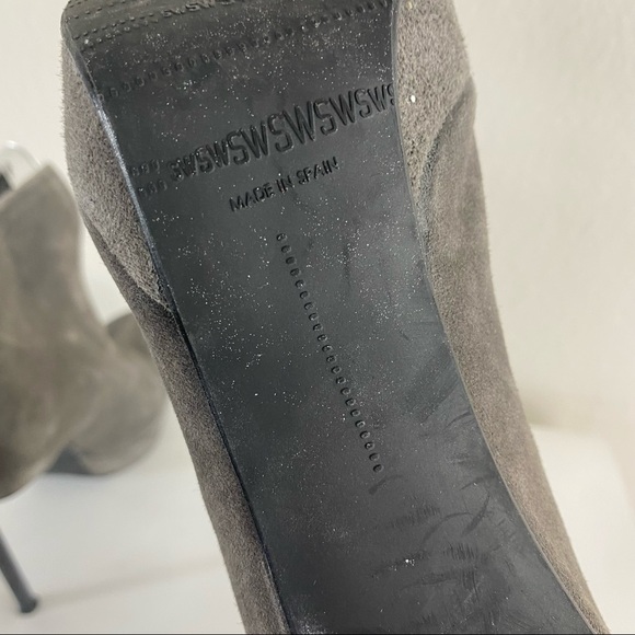 Stuart Weitzman Grey Soft Suede Platform Stiletto Elastic Ankle Booties 9 - Picture 7 of 8